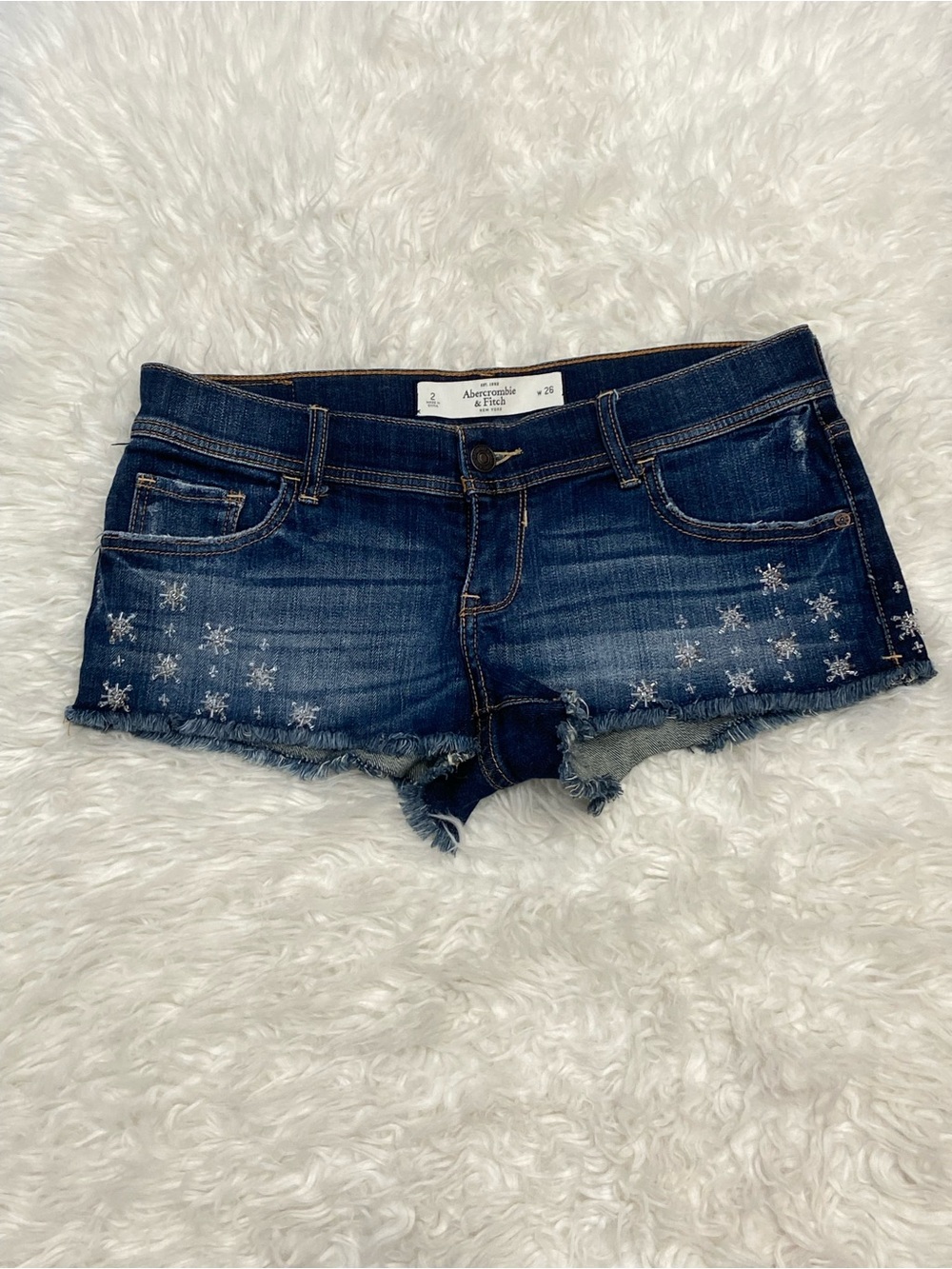 Abercrombie & Fitch Dark Blue Denim Star-Embroidered Cutoff Shorts